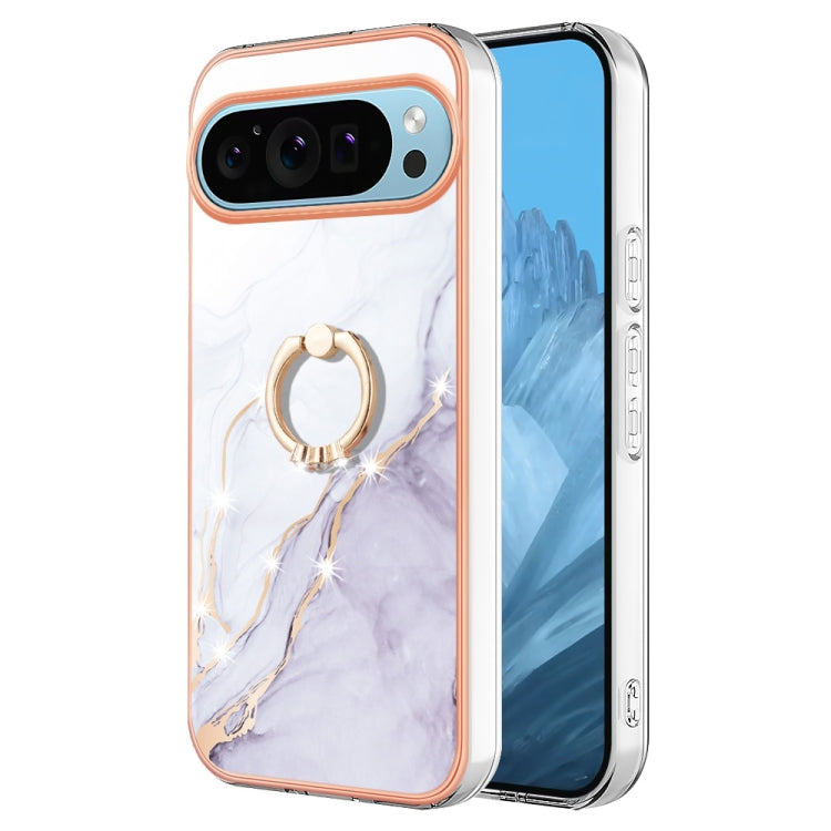 For Google Pixel 9 Pro Electroplating Marble IMD TPU Phone Case with Ring Holder(White 006) - Google Cases by PMC TechLife | Online Shopping South Africa | PMC TechLife | Buy Now Pay Later Mobicred