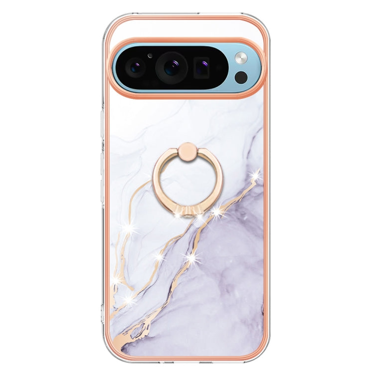 For Google Pixel 9 Pro Electroplating Marble IMD TPU Phone Case with Ring Holder(White 006) - Google Cases by PMC TechLife | Online Shopping South Africa | PMC TechLife | Buy Now Pay Later Mobicred