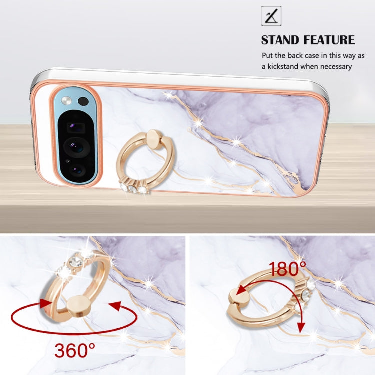 For Google Pixel 9 Pro Electroplating Marble IMD TPU Phone Case with Ring Holder(White 006) - Google Cases by PMC Jewellery | Online Shopping South Africa | PMC Jewellery | Buy Now Pay Later Mobicred