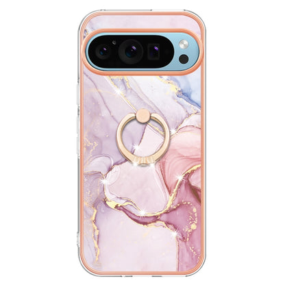 For Google Pixel 9 Pro XL Electroplating Marble IMD TPU Phone Case with Ring Holder(Rose Gold 005) - Google Cases by PMC Jewellery | Online Shopping South Africa | PMC Jewellery | Buy Now Pay Later Mobicred