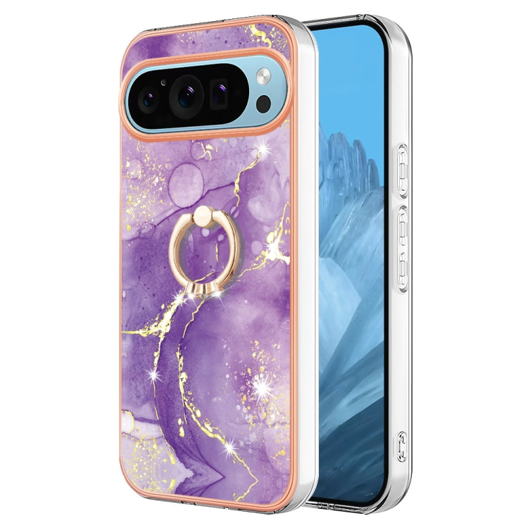 For Google Pixel 9 Pro XL Electroplating Marble IMD TPU Phone Case with Ring Holder(Purple 002) - Google Cases by PMC TechLife | Online Shopping South Africa | PMC TechLife | Buy Now Pay Later Mobicred