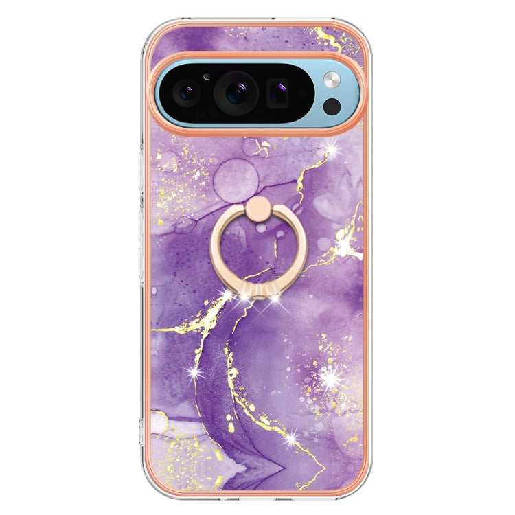 For Google Pixel 9 Pro XL Electroplating Marble IMD TPU Phone Case with Ring Holder(Purple 002) - Google Cases by PMC TechLife | Online Shopping South Africa | PMC TechLife | Buy Now Pay Later Mobicred