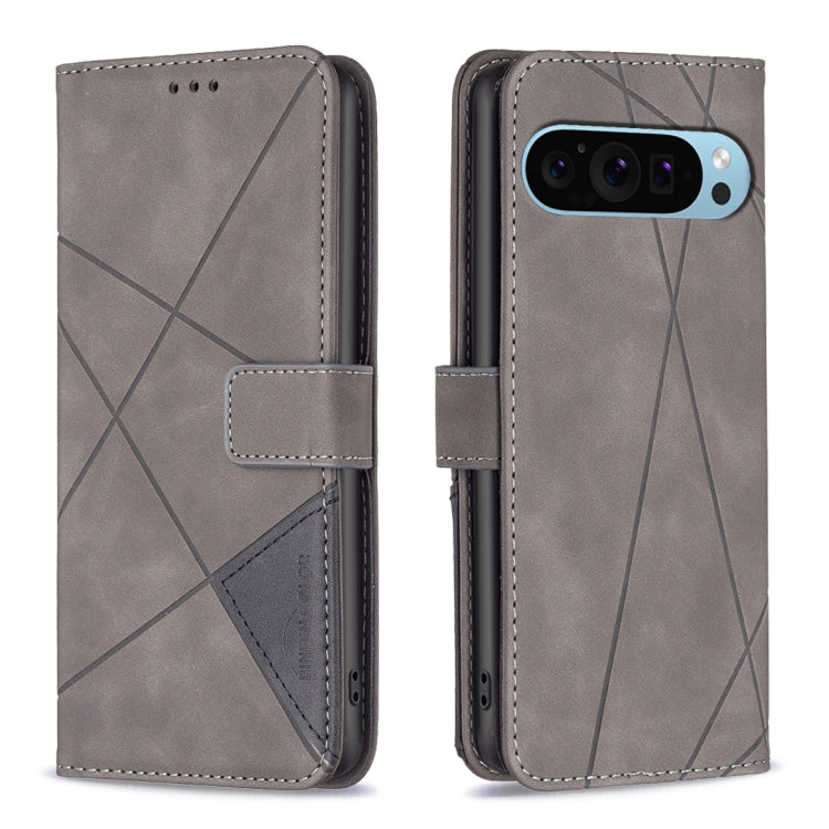 For Google Pixel 9 Magnetic Buckle Rhombus Texture Leather Phone Case(Grey) - Google Cases by PMC TechLife | Online Shopping South Africa | PMC TechLife | Buy Now Pay Later Mobicred