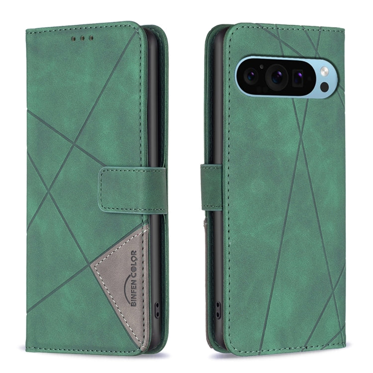 For Google Pixel 9 Magnetic Buckle Rhombus Texture Leather Phone Case(Green) - Google Cases by PMC TechLife | Online Shopping South Africa | PMC TechLife | Buy Now Pay Later Mobicred