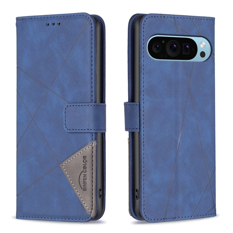 For Google Pixel 9 Magnetic Buckle Rhombus Texture Leather Phone Case(Blue) - Google Cases by PMC TechLife | Online Shopping South Africa | PMC TechLife | Buy Now Pay Later Mobicred