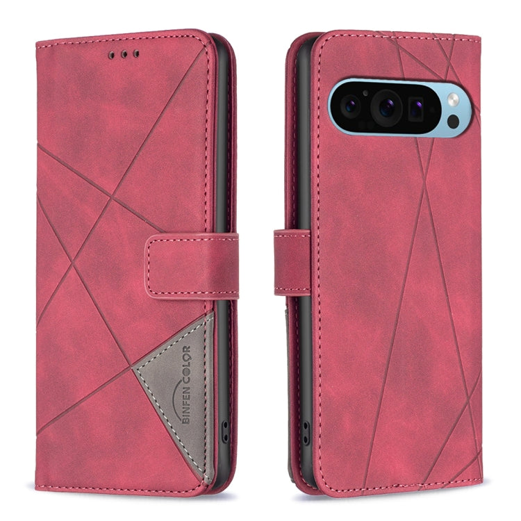 For Google Pixel 9 Magnetic Buckle Rhombus Texture Leather Phone Case(Red) - Google Cases by PMC TechLife | Online Shopping South Africa | PMC TechLife | Buy Now Pay Later Mobicred