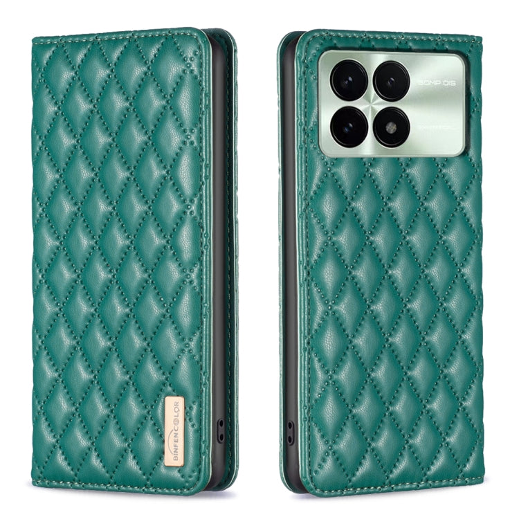 For Xiaomi Redmi K70E Diamond Lattice Magnetic Leather Flip Phone Case(Green) - K70E Cases by PMC TechLife | Online Shopping South Africa | PMC TechLife