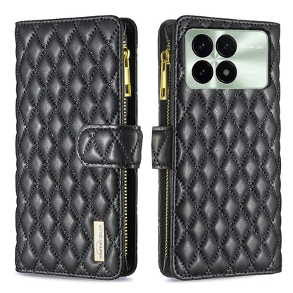 For Xiaomi Redmi K70 / K70 Pro Diamond Lattice Zipper Wallet Leather Flip Phone Case(Black) - K70 Pro Cases by PMC Jewellery | Online Shopping South Africa | PMC Jewellery | Buy Now Pay Later Mobicred