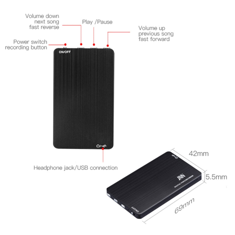 JNN M2 Ultra-thin HD Noise Reduction Intelligent Control Voice Voice Recorder, Capacity:16GB(Black) - free shipping - PMC Jewellery - Order now!