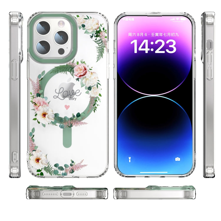 For iPhone 13 Pro Max MagSafe Magnetic TPU Phone Case(White Pink Rose) - iPhone 13 Pro Max Cases by PMC TechLife | Online Shopping South Africa | PMC TechLife