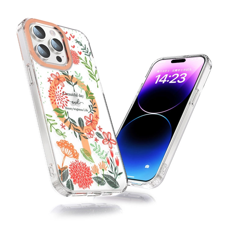 For iPhone 13 Pro MagSafe Magnetic TPU Phone Case(Red Flowers and Green Leaves) - iPhone 13 Pro Cases by PMC TechLife | Online Shopping South Africa | PMC TechLife