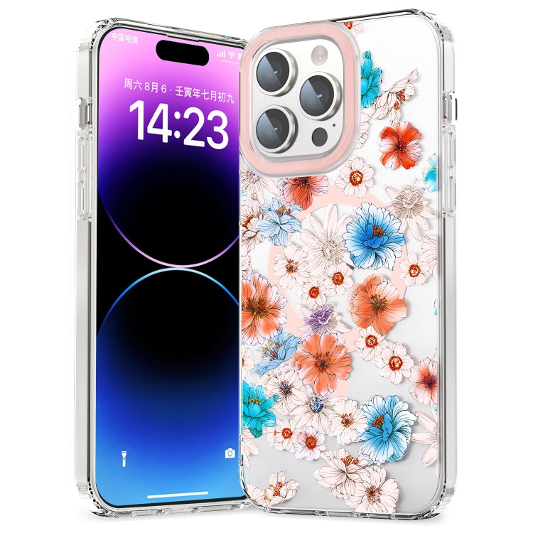 For iPhone 12 Pro MagSafe Magnetic TPU Phone Case(White Blue Flower) - iPhone 12 / 12 Pro Cases by PMC TechLife | Online Shopping South Africa | PMC TechLife
