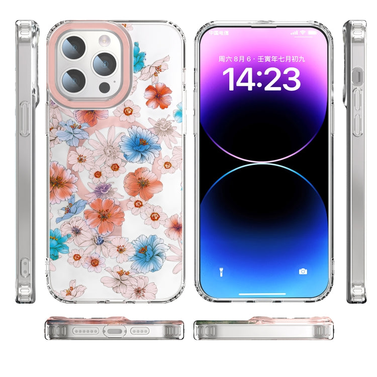 For iPhone 12 Pro MagSafe Magnetic TPU Phone Case(White Blue Flower) - iPhone 12 / 12 Pro Cases by PMC TechLife | Online Shopping South Africa | PMC TechLife