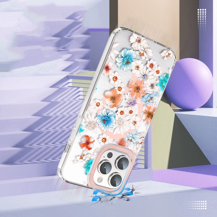 For iPhone 12 Pro MagSafe Magnetic TPU Phone Case(White Blue Flower) - iPhone 12 / 12 Pro Cases by PMC TechLife | Online Shopping South Africa | PMC TechLife