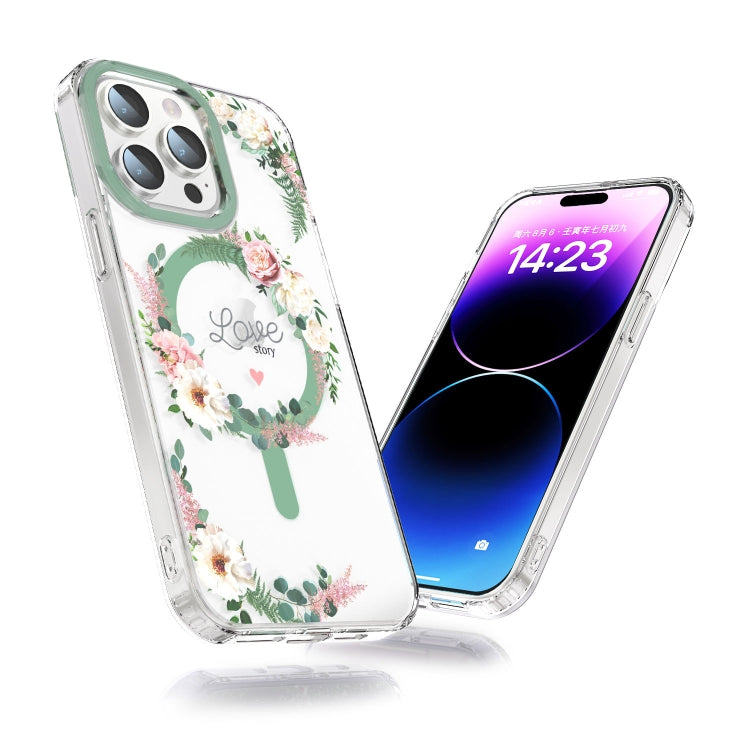 For iPhone 12 Pro MagSafe Magnetic TPU Phone Case(White Pink Rose) - iPhone 12 / 12 Pro Cases by PMC TechLife | Online Shopping South Africa | PMC TechLife