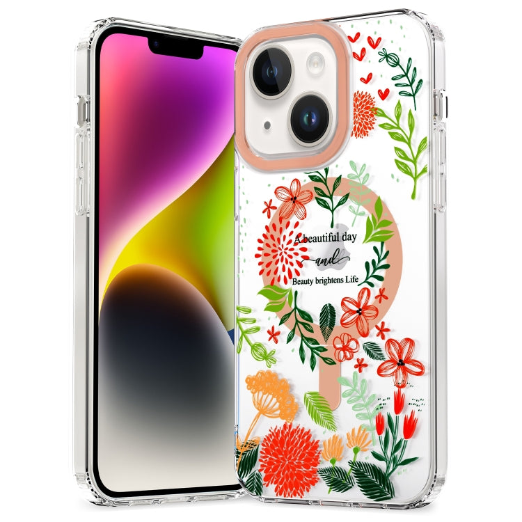 For iPhone 15 Plus MagSafe Magnetic TPU Phone Case(Red Flowers and Green Leaves) - iPhone 15 Plus Cases by PMC Jewellery | Online Shopping South Africa | PMC Jewellery