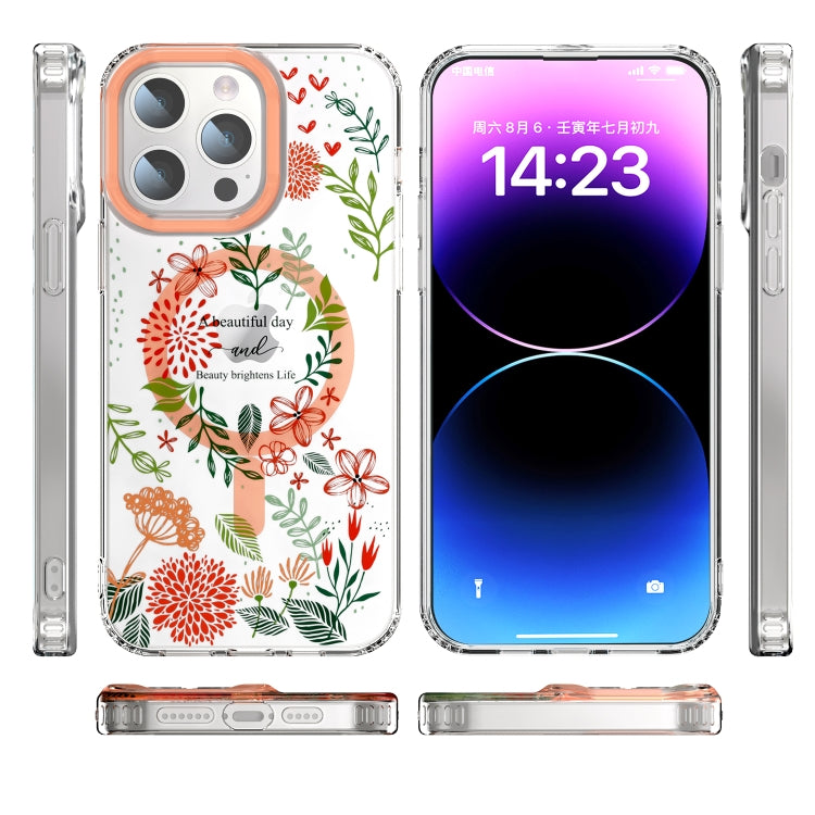 For iPhone 15 Plus MagSafe Magnetic TPU Phone Case(Red Flowers and Green Leaves) - iPhone 15 Plus Cases by PMC TechLife | Online Shopping South Africa | PMC TechLife