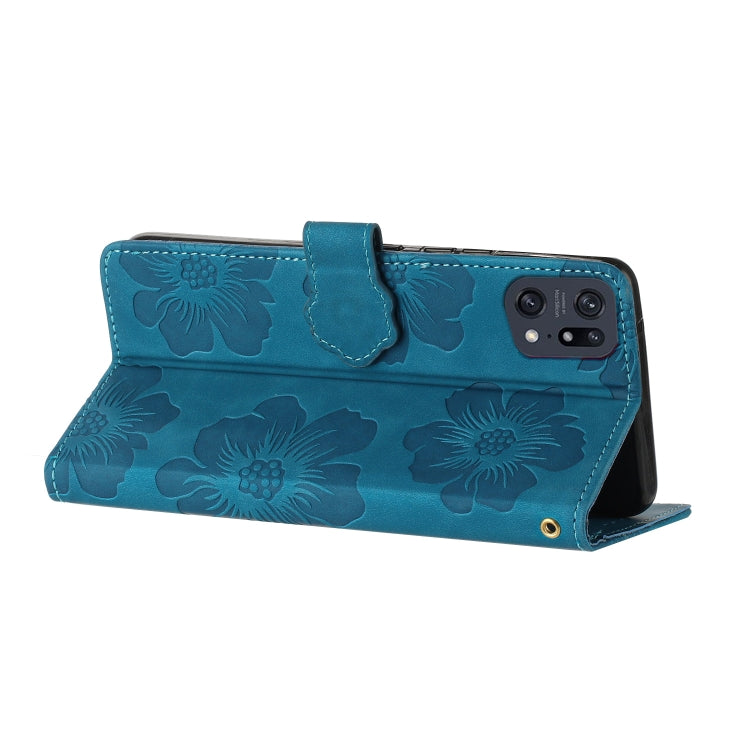 For OPPO Find X5 Flower Embossing Pattern Leather Phone Case(Blue) - OPPO Cases by PMC TechLife | Online Shopping South Africa | PMC TechLife | Buy Now Pay Later Mobicred