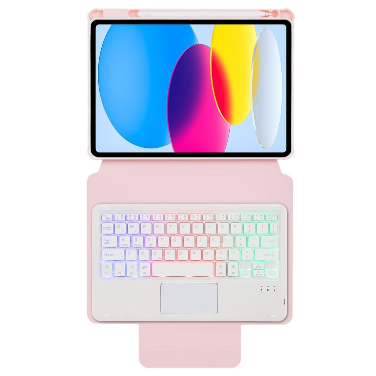 For iPad 10th Gen 10.9 2022 F10B-AS 360 Rotation Acrylic Transparent Bluetooth Keyboard Leather Case With Touch Control / Backlight(Pink) - Universal by PMC TechLife | Online Shopping South Africa | PMC TechLife