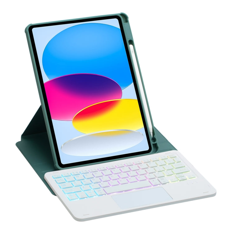 For iPad 10th Gen 10.9 2022 F10B-AS 360 Rotation Acrylic Transparent Bluetooth Keyboard Leather Case With Touch Control / Backlight(Green) - Universal by PMC TechLife | Online Shopping South Africa | PMC TechLife