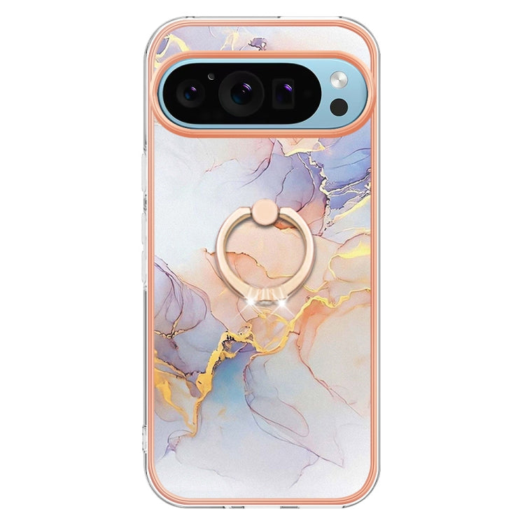 For Google Pixel 9 Pro XL Electroplating IMD TPU Phone Case with Ring(White Marble) - Google Cases by PMC TechLife | Online Shopping South Africa | PMC TechLife | Buy Now Pay Later Mobicred