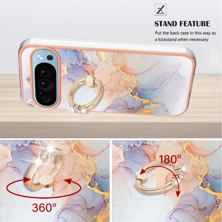 For Google Pixel 9 Pro XL Electroplating IMD TPU Phone Case with Ring(White Marble) - Google Cases by PMC TechLife | Online Shopping South Africa | PMC TechLife | Buy Now Pay Later Mobicred