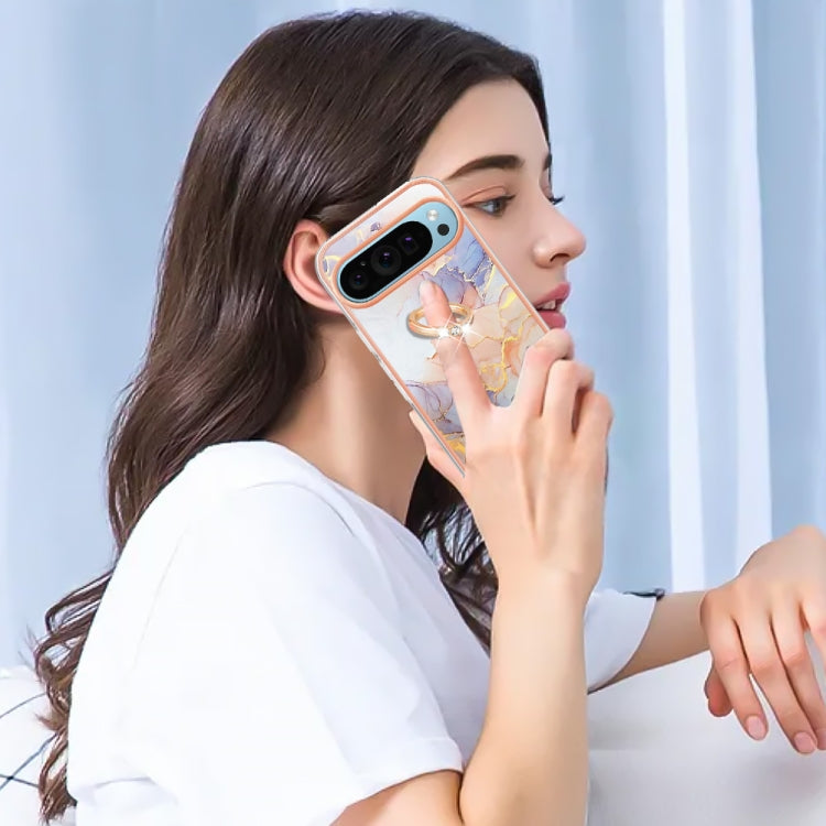 For Google Pixel 9 Pro XL Electroplating IMD TPU Phone Case with Ring(White Marble) - Google Cases by PMC TechLife | Online Shopping South Africa | PMC TechLife | Buy Now Pay Later Mobicred