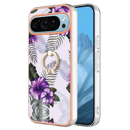 For Google Pixel 9 Pro XL Electroplating IMD TPU Phone Case with Ring(Purple Flower) - Google Cases by PMC Jewellery | Online Shopping South Africa | PMC Jewellery | Buy Now Pay Later Mobicred