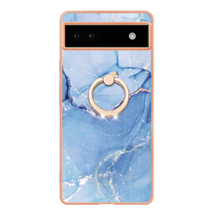 For Google Pixel 6a Electroplating Marble Dual-side IMD Phone Case with Ring(Blue 018) - free shipping - PMC TechLife - Order now!