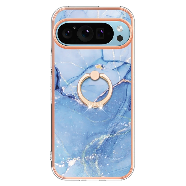 For Google Pixel 9 / 9 Pro Electroplating Marble Dual-side IMD Phone Case with Ring(Blue 018) - Google Cases by PMC TechLife | Online Shopping South Africa | PMC TechLife | Buy Now Pay Later Mobicred