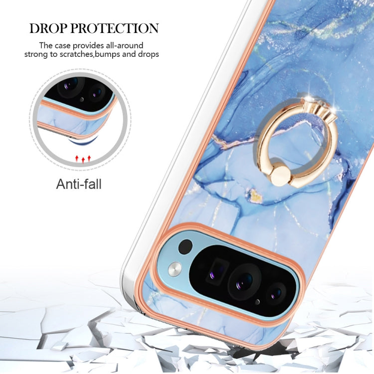 For Google Pixel 9 / 9 Pro Electroplating Marble Dual-side IMD Phone Case with Ring(Blue 018) - Google Cases by PMC TechLife | Online Shopping South Africa | PMC TechLife | Buy Now Pay Later Mobicred