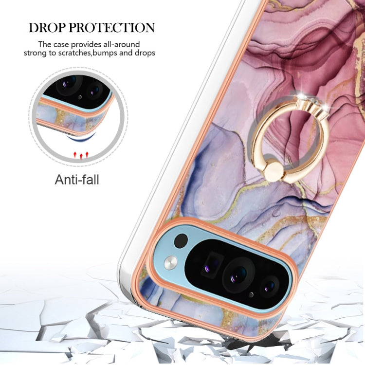 For Google Pixel 9 / 9 Pro Electroplating Marble Dual-side IMD Phone Case with Ring(Rose Red 014) - Google Cases by PMC Jewellery | Online Shopping South Africa | PMC Jewellery | Buy Now Pay Later Mobicred