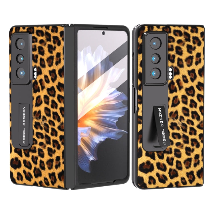 For Honor Magic Vs ABEEL Integrated Black Edge Leopard Phone Case with Holder(Golden) - Honor Cases by PMC TechLife | Online Shopping South Africa | PMC TechLife | Buy Now Pay Later Mobicred