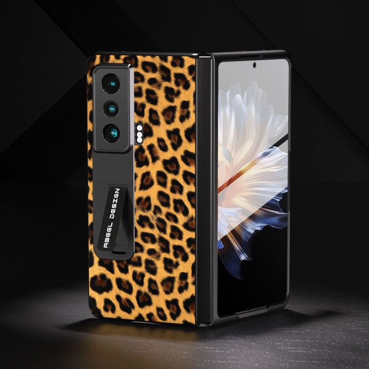 For Honor Magic Vs ABEEL Integrated Black Edge Leopard Phone Case with Holder(Golden) - Honor Cases by PMC TechLife | Online Shopping South Africa | PMC TechLife | Buy Now Pay Later Mobicred