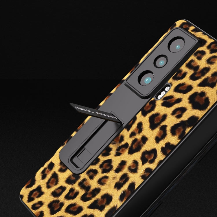 For Honor Magic Vs ABEEL Integrated Black Edge Leopard Phone Case with Holder(Golden) - Honor Cases by PMC TechLife | Online Shopping South Africa | PMC TechLife | Buy Now Pay Later Mobicred