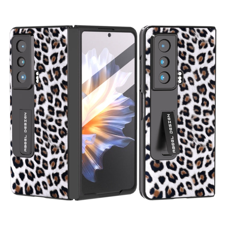 For Honor Magic Vs ABEEL Integrated Black Edge Leopard Phone Case with Holder(Silver) - Honor Cases by PMC TechLife | Online Shopping South Africa | PMC TechLife | Buy Now Pay Later Mobicred