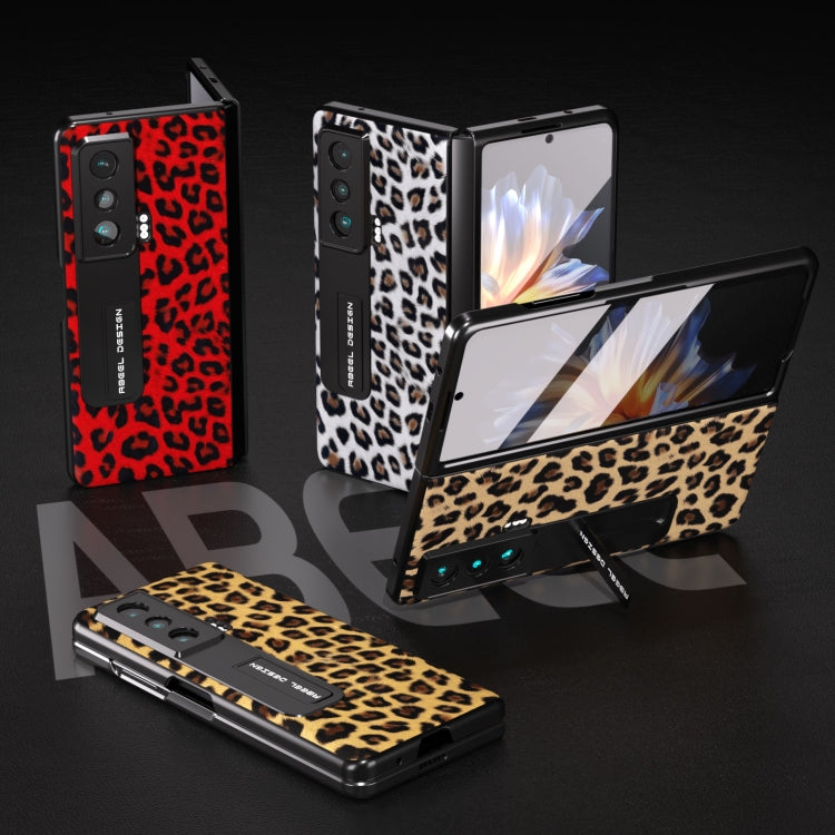 For Honor Magic Vs ABEEL Integrated Black Edge Leopard Phone Case with Holder(Silver) - Honor Cases by PMC TechLife | Online Shopping South Africa | PMC TechLife | Buy Now Pay Later Mobicred