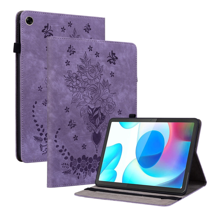 For Realme Pad 10.4 / Pad 5G 10.4 Butterfly Rose Embossed Leather Tablet Case(Purple) - Realme by PMC TechLife | Online Shopping South Africa | PMC TechLife | Buy Now Pay Later Mobicred