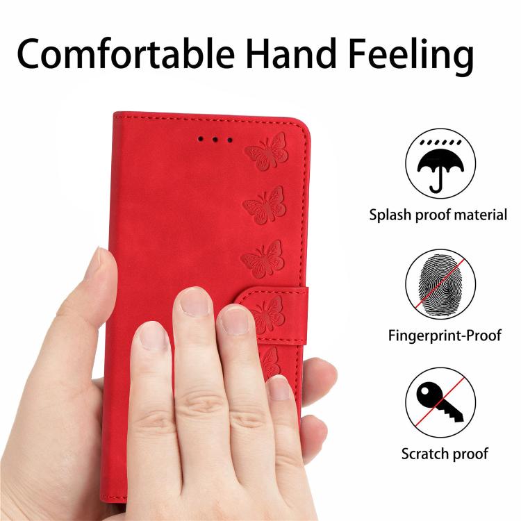 For iPhone 16e Seven Butterflies Embossed Leather Phone Case(Red) - iPhone 16e Cases by PMC TechLife | Online Shopping South Africa | PMC TechLife | Buy Now Pay Later Mobicred