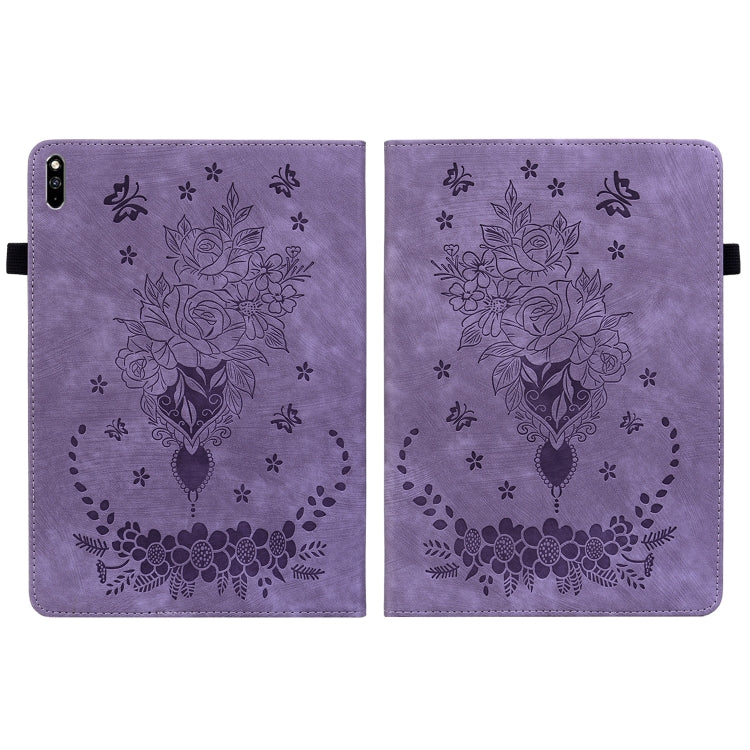 For Huawei MatePad Pro 10.8 2021 / 2018 Butterfly Rose Embossed Leather Tablet Case(Purple) - Huawei Cases by PMC TechLife | Online Shopping South Africa | PMC TechLife | Buy Now Pay Later Mobicred