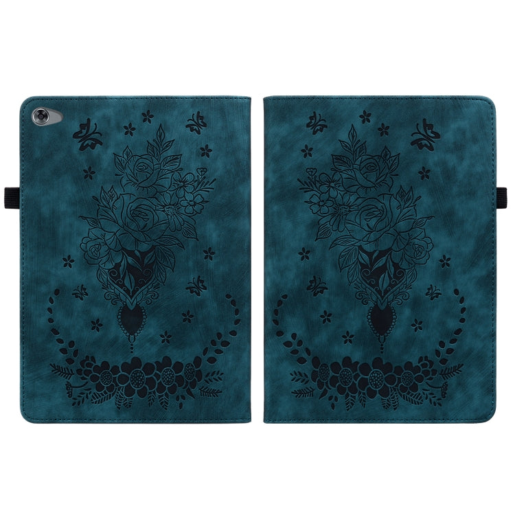 For Huawei MediaPad M5 Lite / C5 10.1 Butterfly Rose Embossed Leather Tablet Case(Dark Blue) - Huawei Cases by PMC TechLife | Online Shopping South Africa | PMC TechLife | Buy Now Pay Later Mobicred
