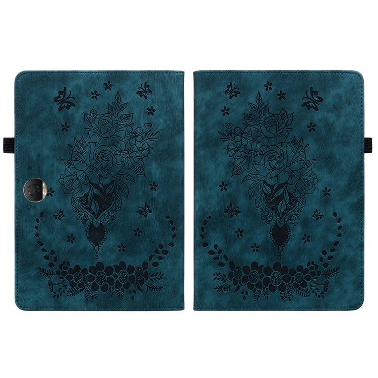 For Honor Pad 9 12.1 Butterfly Rose Embossed Leather Tablet Case(Dark Blue) - Honor by PMC TechLife | Online Shopping South Africa | PMC TechLife | Buy Now Pay Later Mobicred