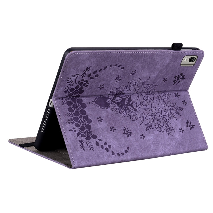For Nokia T21 Butterfly Rose Embossed Leather Tablet Case(Purple) - Honor Cases by PMC TechLife | Online Shopping South Africa | PMC TechLife | Buy Now Pay Later Mobicred