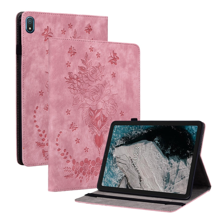 For Nokia T20 10.4 2021 Butterfly Rose Embossed Leather Tablet Case(Pink) - Honor Cases by PMC TechLife | Online Shopping South Africa | PMC TechLife | Buy Now Pay Later Mobicred