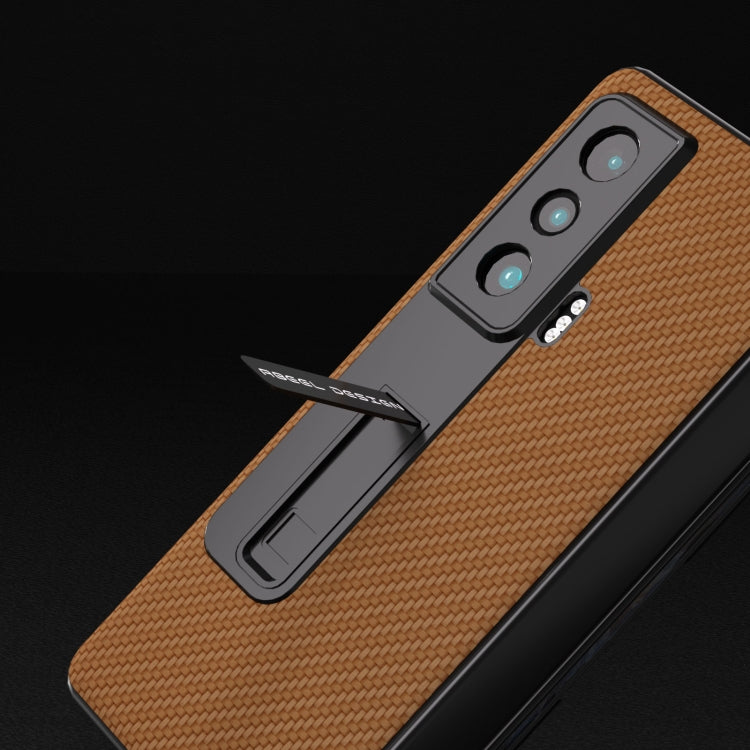 For Honor Magic Vs Carbon Fiber Texture Integrated Protective Phone Case with Holder(Dark Brown) - Honor Cases by PMC TechLife | Online Shopping South Africa | PMC TechLife | Buy Now Pay Later Mobicred