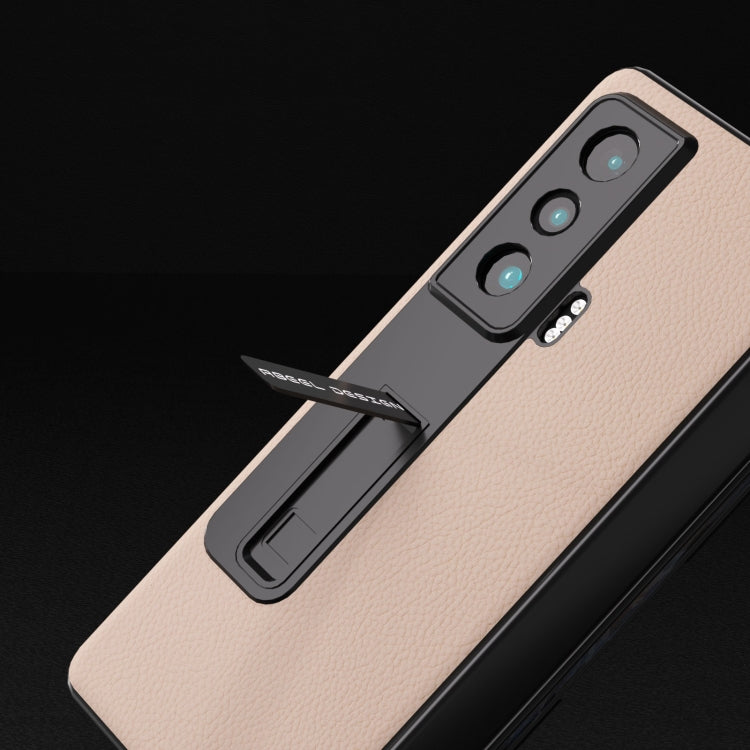 For Honor Magic Vs Integrated Genuine Leather + PC Litchi Texture Phone Case with Holder(Pink Gold) - Honor Cases by PMC TechLife | Online Shopping South Africa | PMC TechLife | Buy Now Pay Later Mobicred