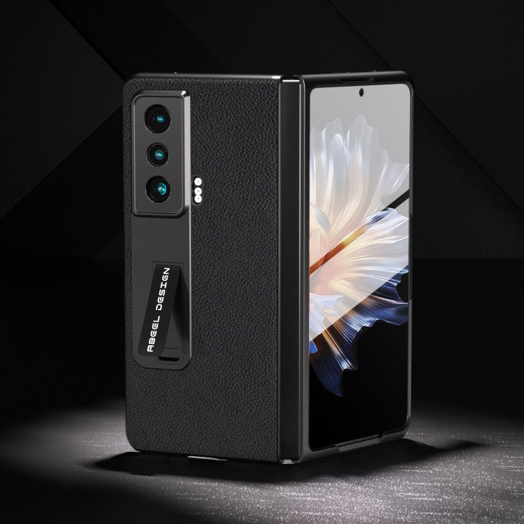For Honor Magic Vs Integrated Genuine Leather + PC Litchi Texture Phone Case with Holder(Black) - Honor Cases by PMC TechLife | Online Shopping South Africa | PMC TechLife | Buy Now Pay Later Mobicred