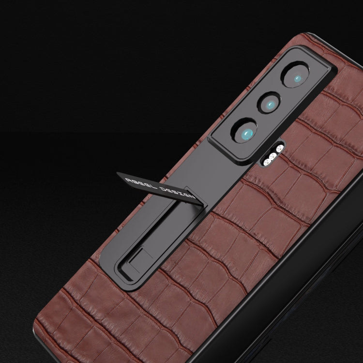 For Honor Magic Vs Integrated Crocodile Texture Genuine Leather Phone Case(Brown) - Honor Cases by PMC TechLife | Online Shopping South Africa | PMC TechLife | Buy Now Pay Later Mobicred