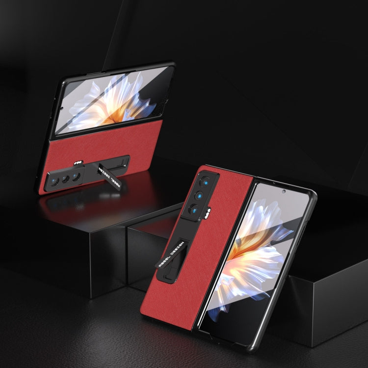 For Honor Magic Vs Integrated Cross Texture Genuine Leather Phone Case with Holder(Red) - Honor Cases by PMC TechLife | Online Shopping South Africa | PMC TechLife | Buy Now Pay Later Mobicred