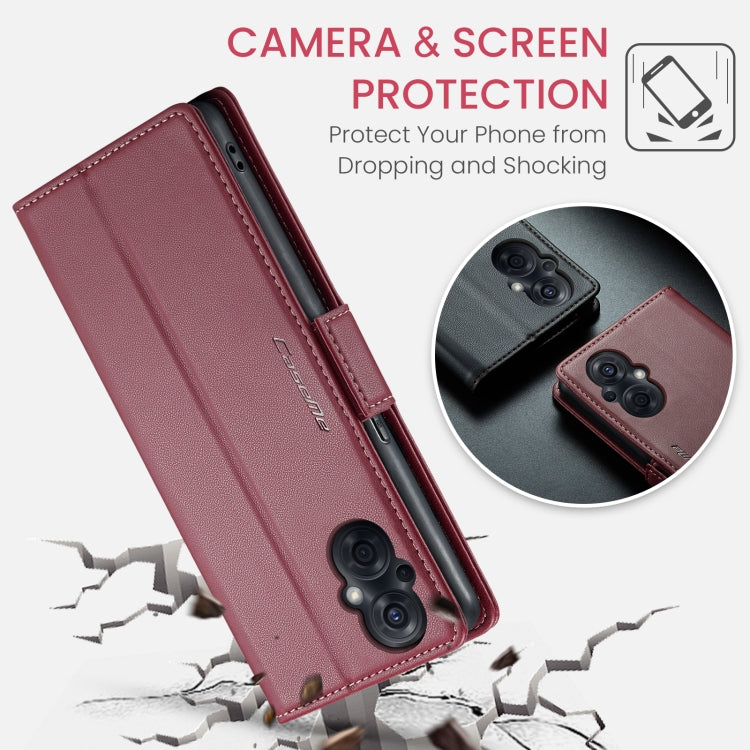 For OPPO Reno8 Lite Global CaseMe 023 Butterfly Buckle Litchi Texture RFID Anti-theft Leather Phone Case(Wine Red) - OPPO Cases by CaseMe | Online Shopping South Africa | PMC Jewellery | Buy Now Pay Later Mobicred